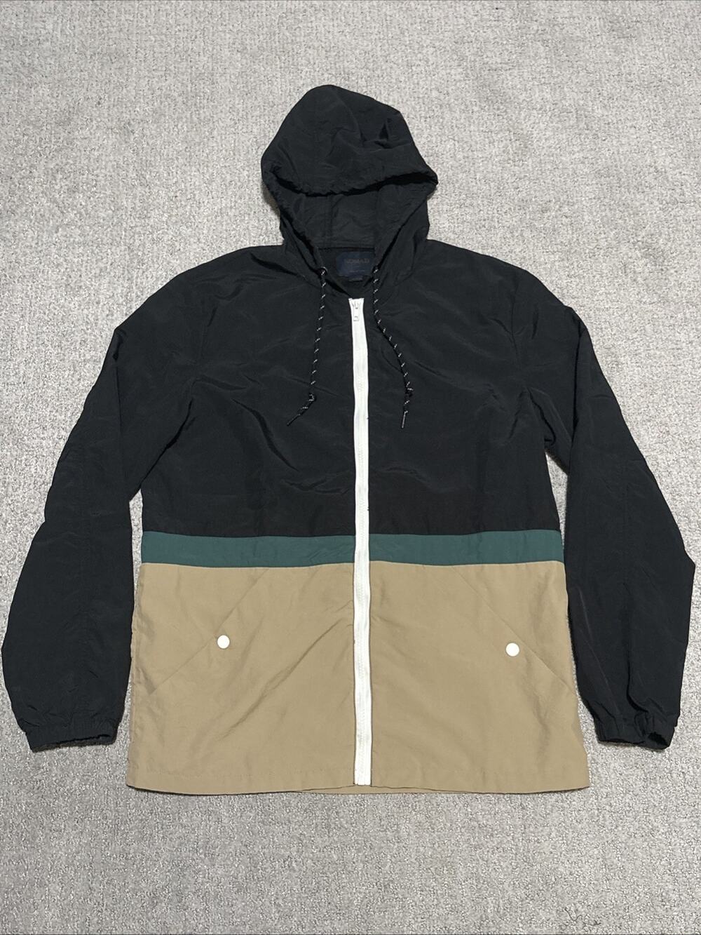 Nomad Versailles Rain Jacket Mens Medium Black Pine Khaki Windbreaker